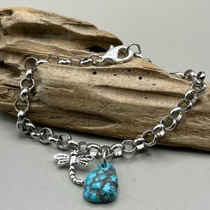 Silver Bracelet with Turquoise Dragonfly Charm-Handcrafted Boho Jewelry Gift